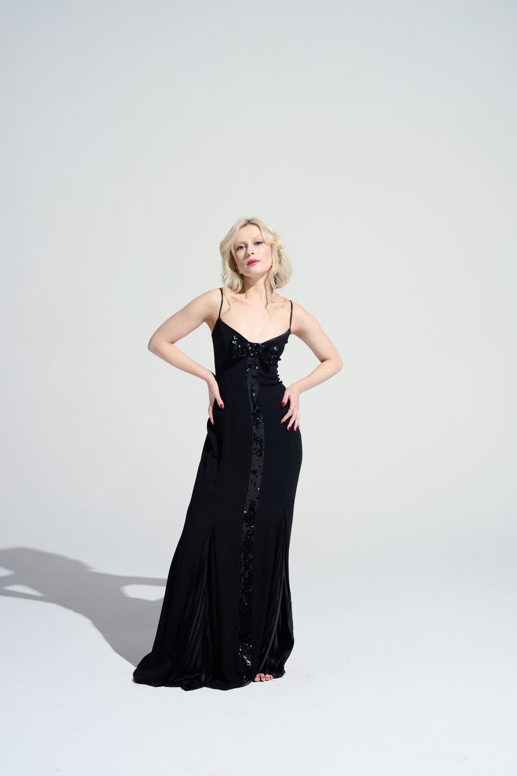90s Diva Vintage Escada Long Silk Dress with Big Sequin Bow