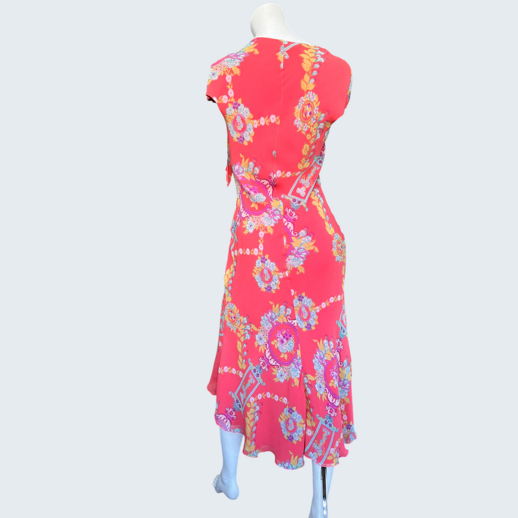 Emanuel Ungaro Fuchsia line maxi back asymmetric hem silk dress 2000s